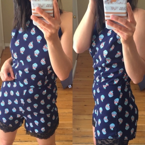 Navy & Mint Spaghetti Strap Romper - Picture 2 of 8